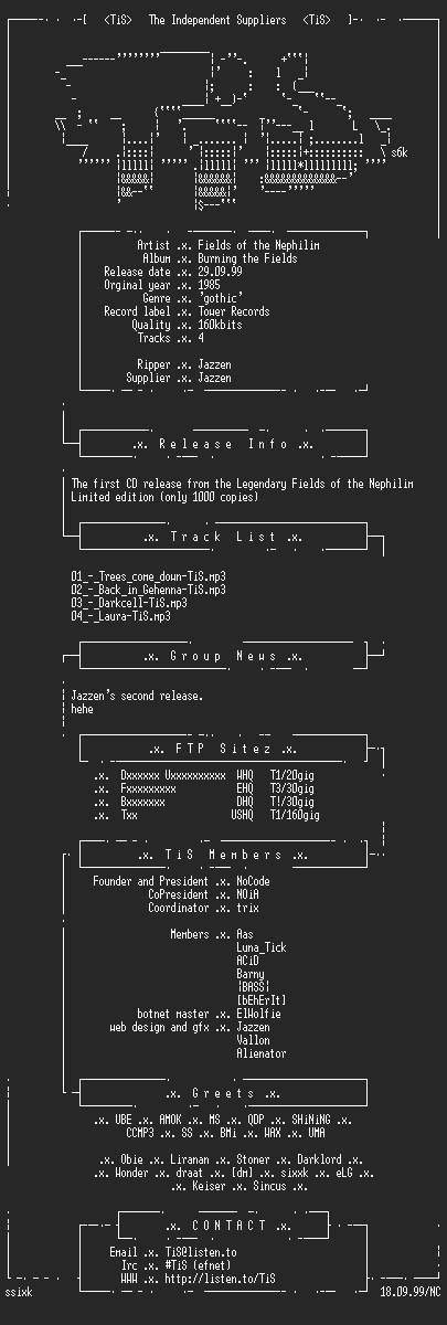 NFO file for Fields_of_the_Nephilim_-_Burning_the_Fields-Ltd.Ed-CDS-1985-TiS