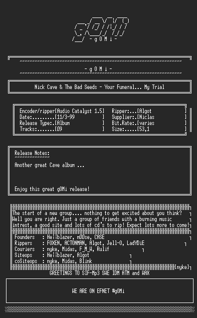 NFO file for Nick_Cave_-_Your_Funeral...._My_Trial_(gOMi)